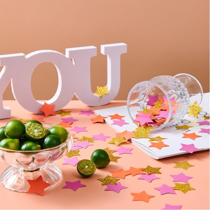 Hot Pink Orange and Gold Star Confetti Table Decoration - Image 3