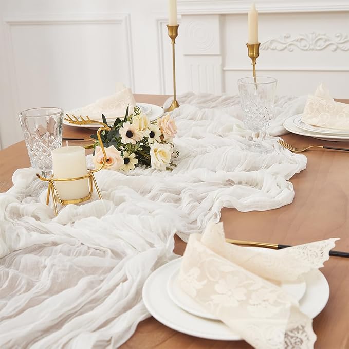 White 12 Pack Cheesecloth Table Runner 120 Inch 10 FT Boho Rustic Gauze - Image 4