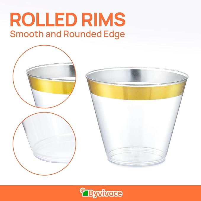 50counts 9 OZ. Disposable Cups Old fashioned Party Tumblers, 9 Ounce Squat Cups - Image 4