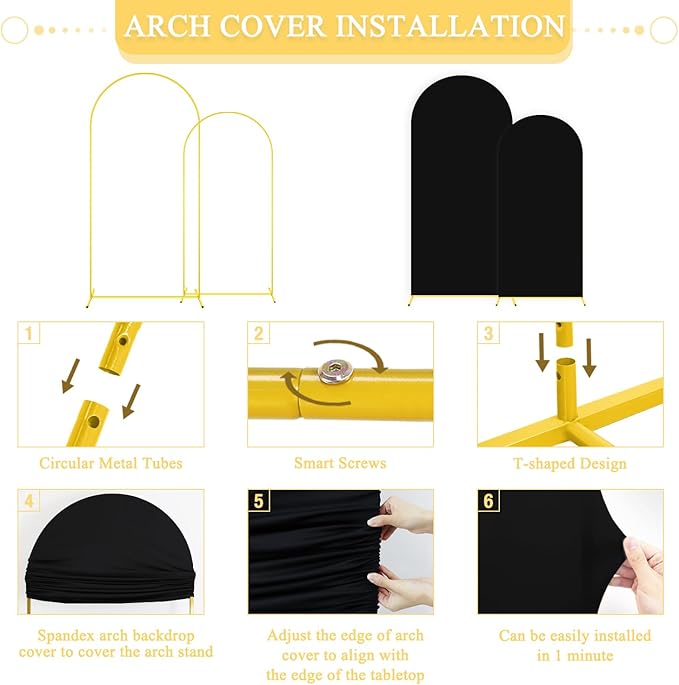 Wedding Arch Backdrop Stand and Cover Set of 2 6FT 7.2FT Black Spandex Fitted - Image 5