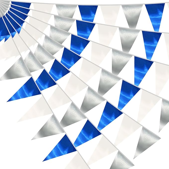 130FT Navy Blue White Silver Triangle Pennant Banner Flag Metallic Fabric by raqieden