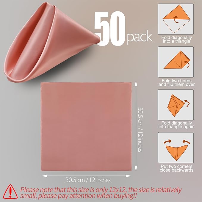 Manyshofu 50 Pieces Rose Gold Satin Napkins - Image 2