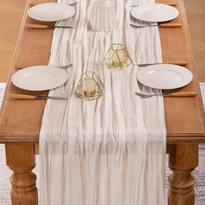 MLMW 6 Pack Ivory White Table Runner Cheesecloth Boho Gauze Rustic Cheese Cloth - Image 5