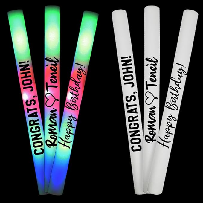 Pack of 100 Custom LED Party Foam Light Sticks Batons by MR+PARTY+KING