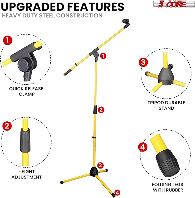 5 Core Tripod Mic Stand Floor Adjustable 18 to 72 Inches Sturdy Boom Arm Holder - Image 6