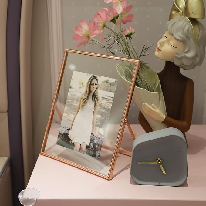 Rose Gold Floating Frame, For Picture 7x9, Tabletop Shelf Photo Frame For Lady - Image 7