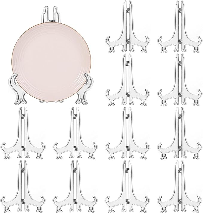 12 Pack 7 Inch Clear Plastic Easels or Stand/Plate Holders to Display Pictures by LonlyEagle