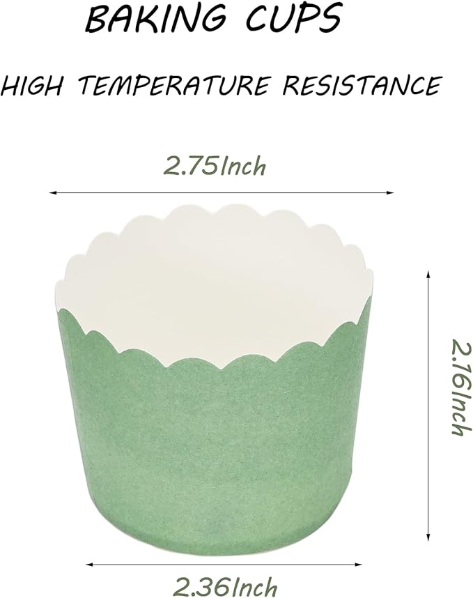 Whaline 120Pcs Sage Green Paper Baking Cups Scalloped Edge Cupcake Wrappers - Image 2