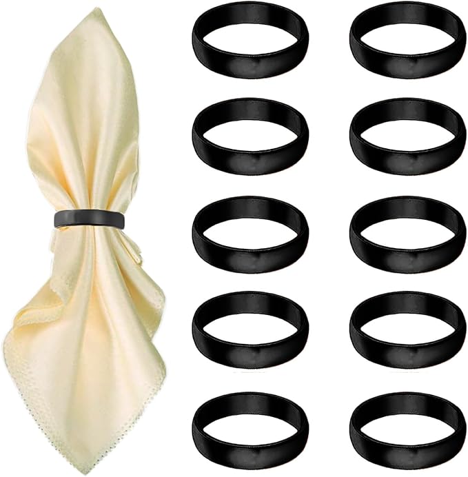 Black Napkin Rings-10 Pcs Stainless Steel Napkin Rings, Metal Napkin Ring by GERILKAI