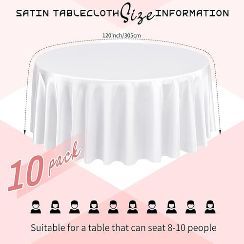 10 Packs Satin Tablecloth 120 Inch White Round Table Cloth Silk Tablecloth - Image 2