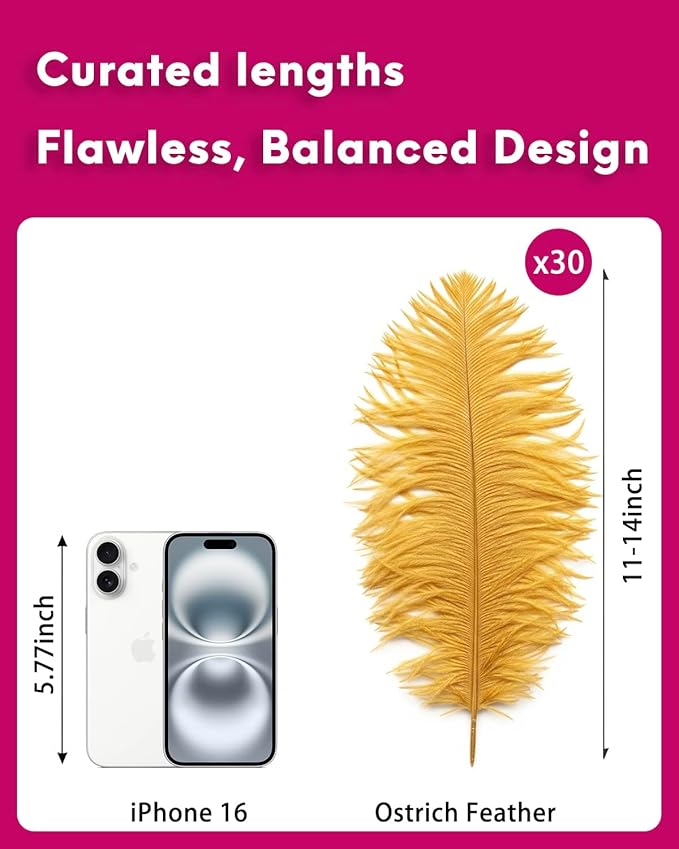 NEWONG 30pcs Gold Ostrich Feathers Natural Bulk 11-14inch Vase Craft Wedding - Image 2