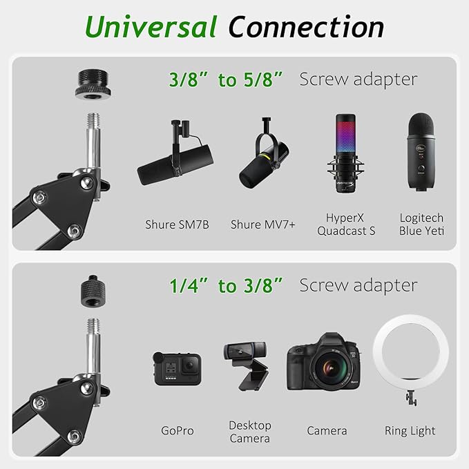 Mic Boom Arm, Adjustable Height Overhead Microphone Stand - Image 7