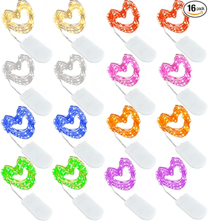 CYLAPEX 16 Pack Multicolor Fairy Lights, Battery Operated String Lights Micro by CYLAPEX