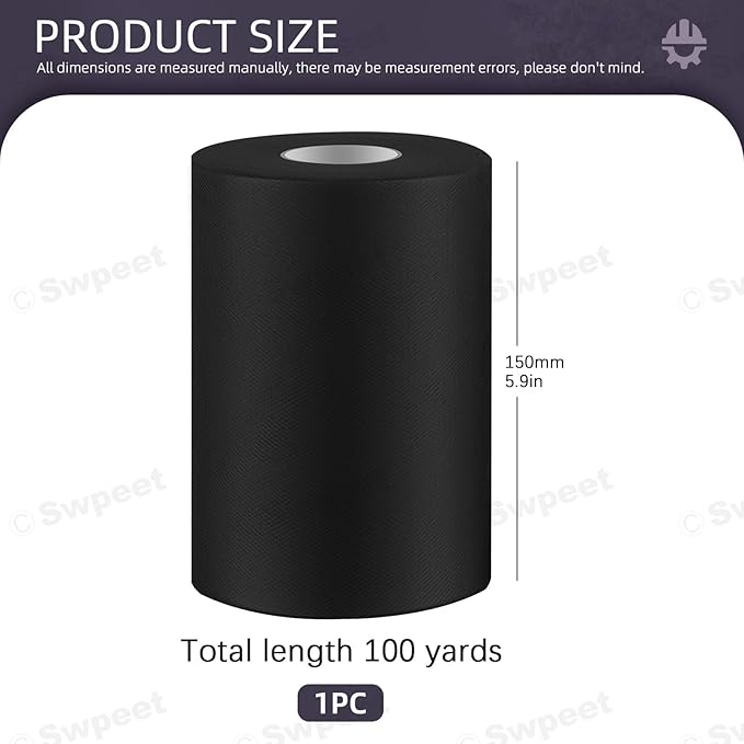 Swpeet 6 Inch by 100 Yards Black Tulle Fabric Roll, Fabric Spool Tulle Ribbon - Image 2