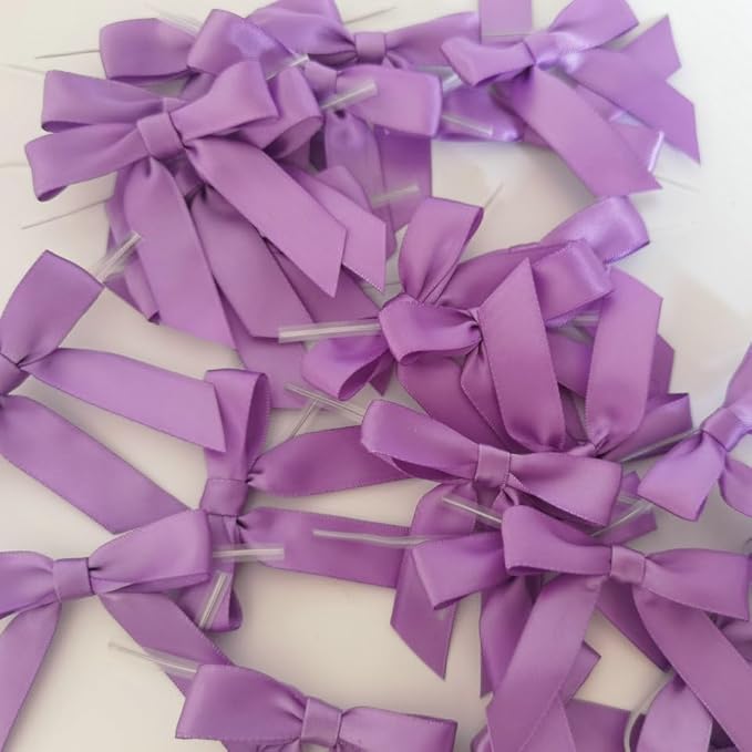 50pcs 2-1/2" Purple Satin Ribbon Bows - Image 6
