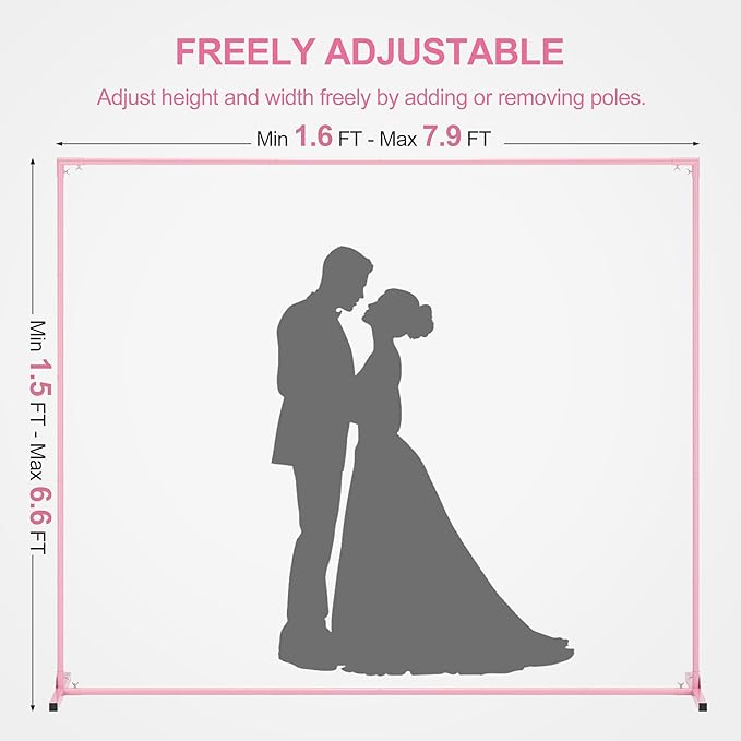 Walensee 7.9FTx6.6FT Pink Wedding Arch Backdrop Stand, Adjustable Square Metal - Image 3