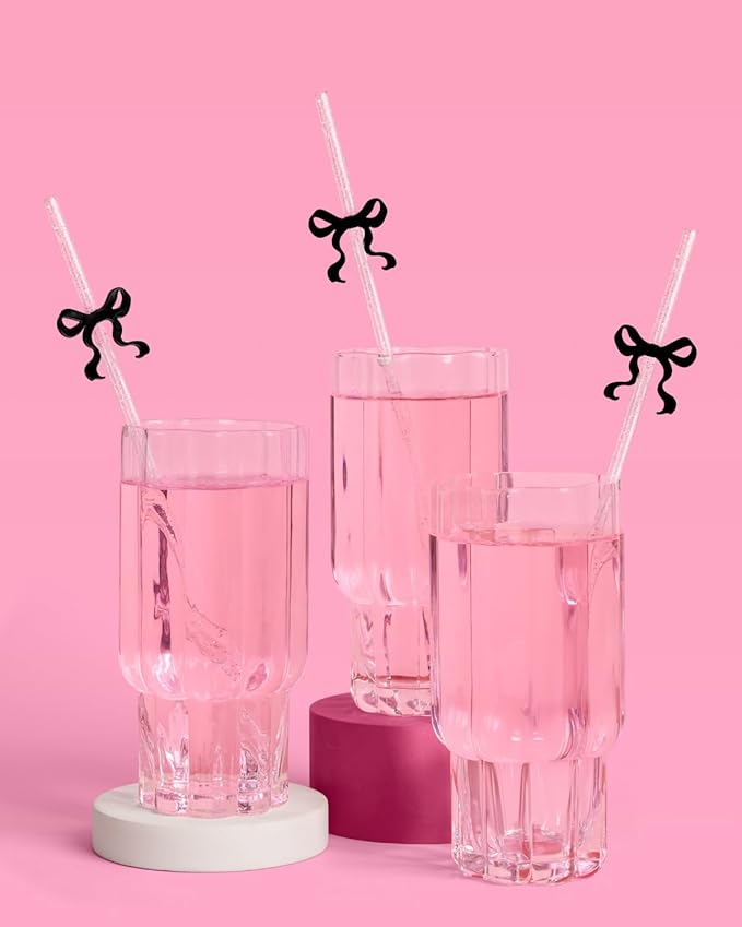 xo, Fetti Black Bow Reusable Straws, Coquette Drinkware, Tying the Knot Party - Image 7