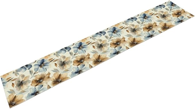 Poppy Floral Table Runner, Watercolor Brown Blue Flowers Blossom Summer Nature - Image 8