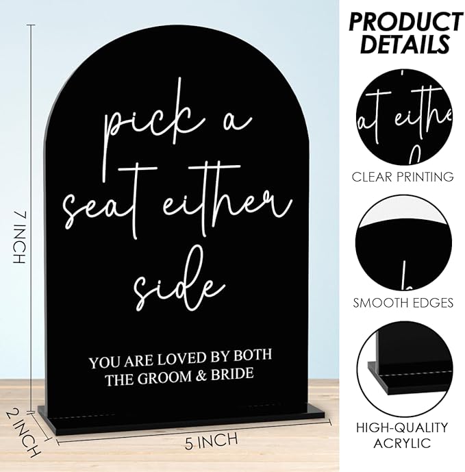 Black Pick a Seat Not a Side Wedding Sign, Engagement Bridal Shower Decor fo - Image 2