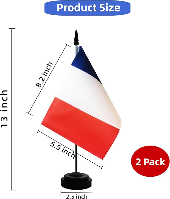 2 Pack France Desk Flag, French Table Office Flag - Image 2