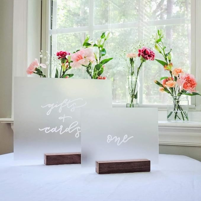 UNIQOOO 10 Pack Rustic Acrylic Sign Holders | Walnut Wood Table Numbers Display - Image 3