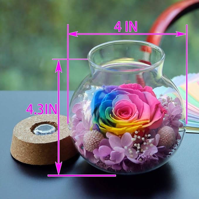 Preserved Real Roses with Colorful Mood Light Wishing Bottle, Eternal - Image 2