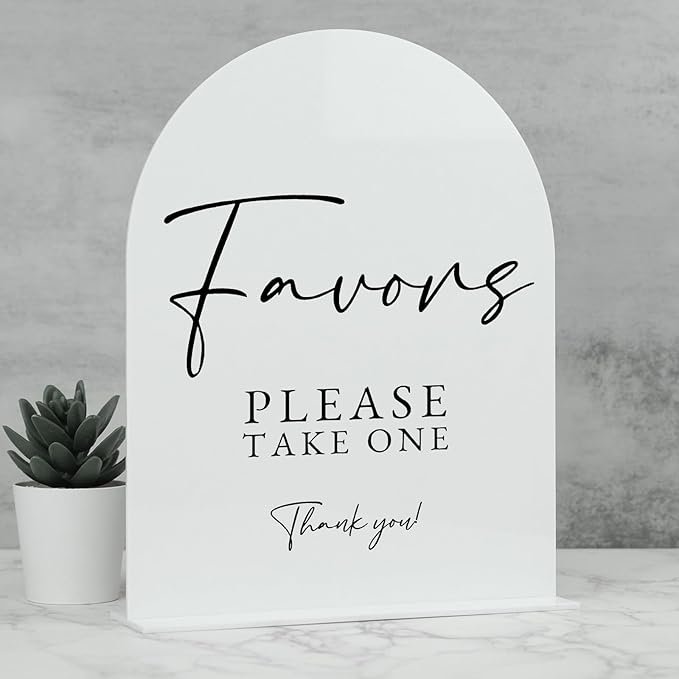 White Arch Acrylic Wedding Sign- 8"x10" Favors Sign and Base, 1/8" Thick | by JINMURY