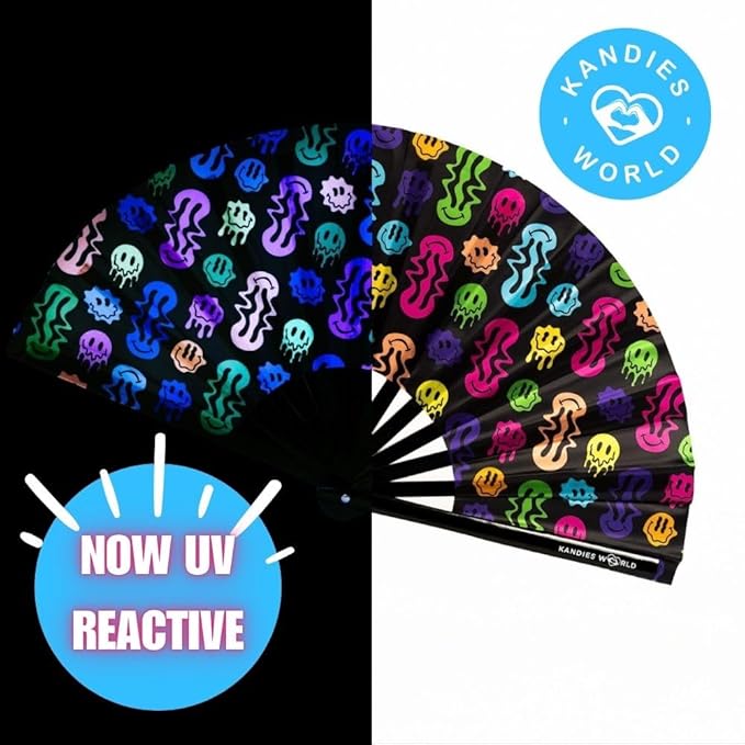 Kandies World UV Reactive Custom Festival Folding Hand Fan - Image 4