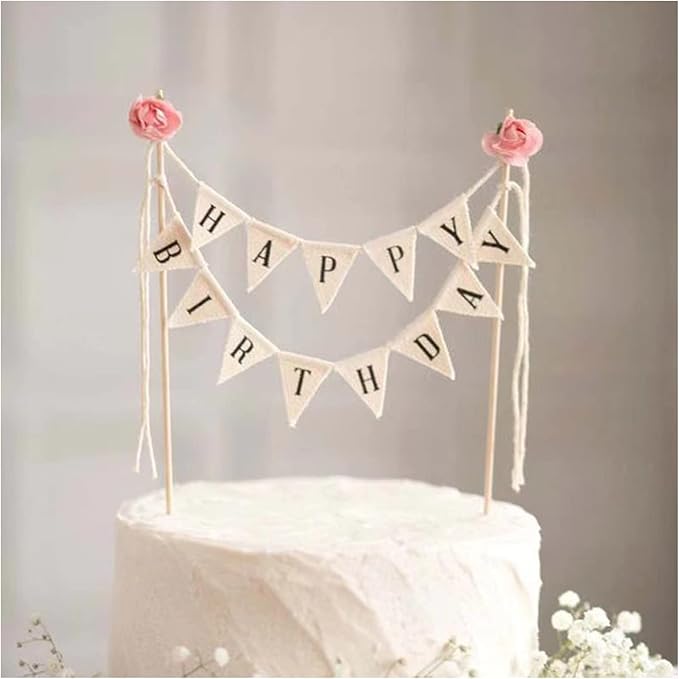 Happy Birthday Cake Bunting Topper Cake Topper Garland, Handmade Pennant Flags by BEAIMUXI