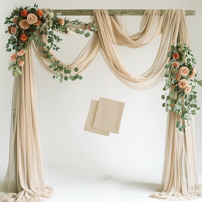 Wedding Arch Draping Fabric 2 Panels 28.7" x 20FT Champagne Sheer Chiffon by Xiomot
