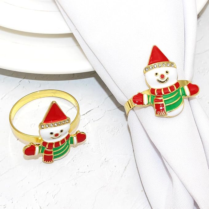 Snowman Napkin Rings Set of 6, Christmas Party Napkin Holder Buckles, - Image 5