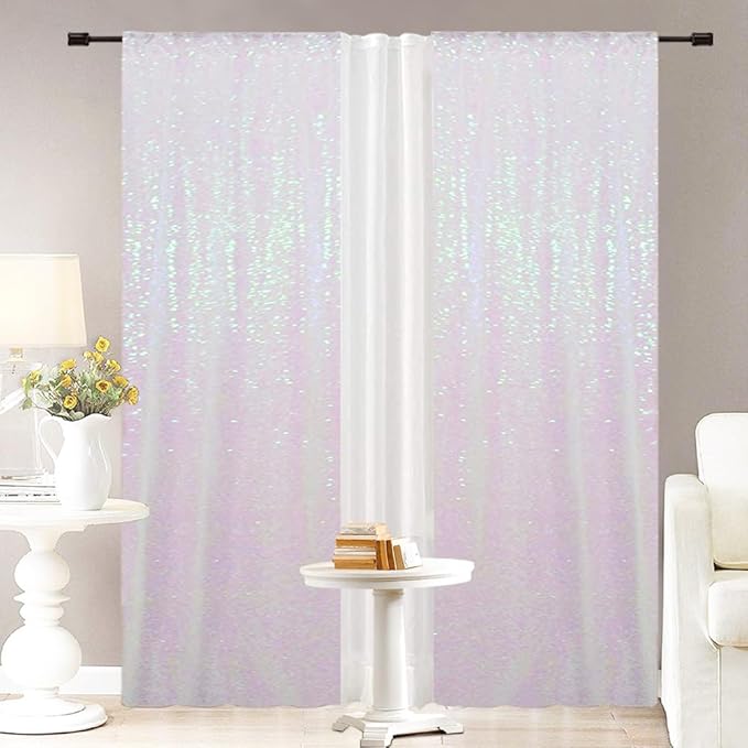 Eternal Beauty Sequin Backdrop Curtains, 2x8 Ft-2 Panels White Iridescent Back - Image 2