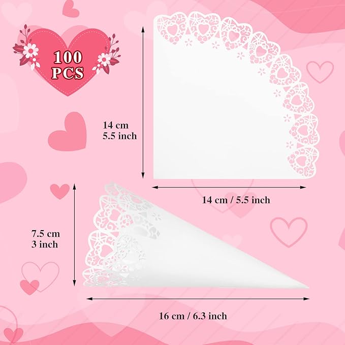 GWHOLE 100 Pcs Wedding Confetti Cones, Heart Paper Petal Cone - Image 3