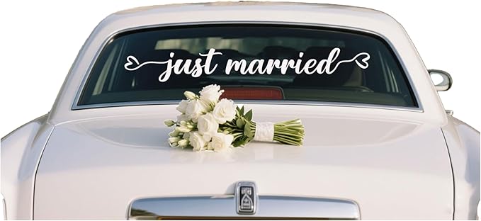 Just Married Vinyl Decal – White Wedding Car Sticker, 28 x 3.8 inch, Just by Unknown