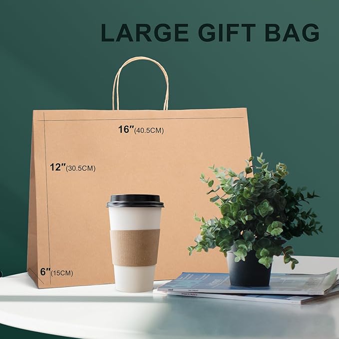 METRONIC Large Paper Bags With Handles 16x6x12 100pc, Shopping Gift Bags Bulk - Image 2
