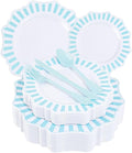 COLOSUS 150pcs Disposable Blue and White Striped Easter Plastic Party Plates by COLOSUS