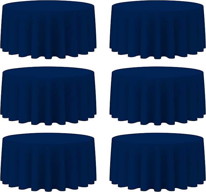BRILLMAX 6 Pack Navy Blue 132 Inch Round Tablecloths Fit 72" Tables by BRILLMAX