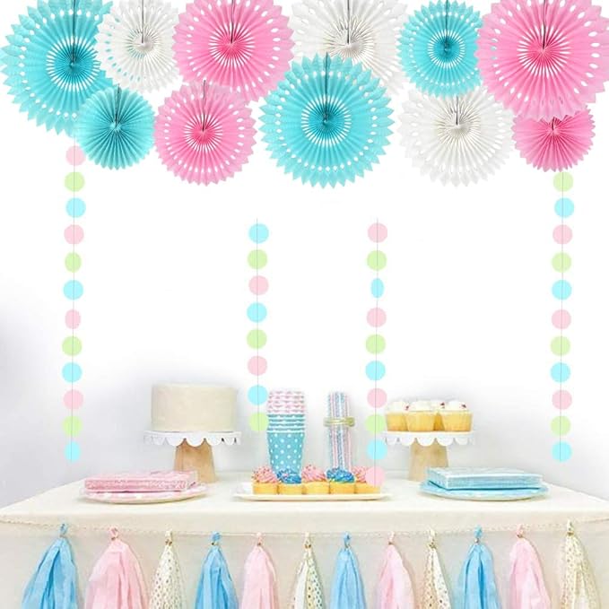 He or She Gender Party Supplies Blue Pink White Hanging Honeycomb Round Paper - Image 4