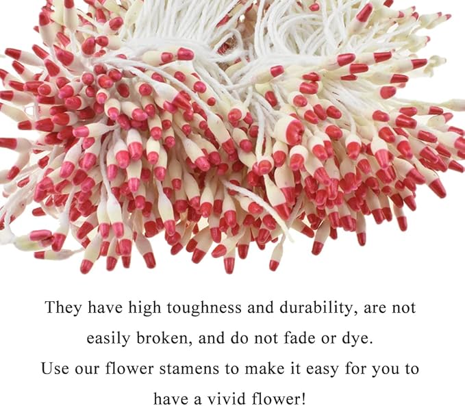HAHIYO 700Pcs 2mm Light Yellow & Red Pearl Double Head Flower Stamen Pistil - Image 4