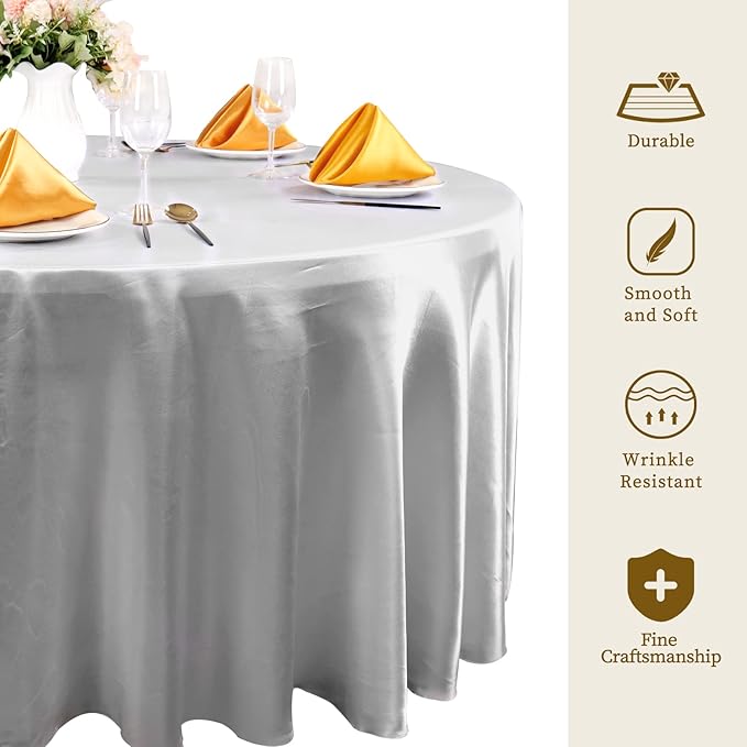 fani 6 Pack 108 Inch Sliver Round Tablecloth - Image 4