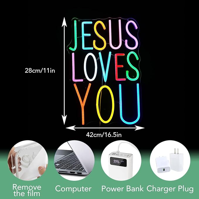 Jesus Loves You Neon sign Colorful Led Letters Sign Neon Light - Image 2