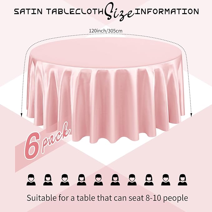 6 Packs Satin Tablecloth 120 Inch Rose Gold Round Table Cloth Silk Tablecloth - Image 2