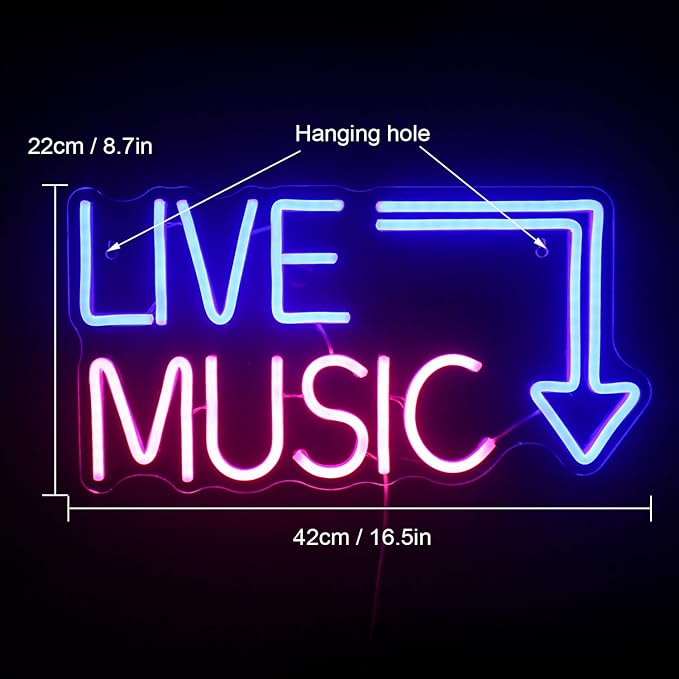 Live Music Neon Sign LED Neon Sign Large Blue and Pink Words - Image 2