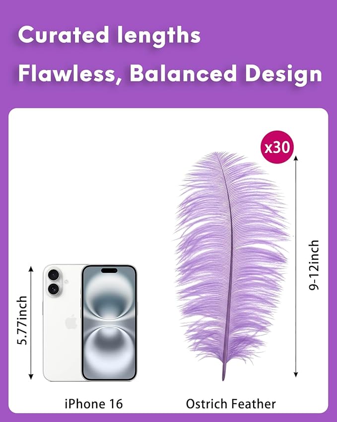 NEWONG 30pcs Light Purple Ostrich Feathers Natural Bulk 9-12in（23-30cm） Vase - Image 2