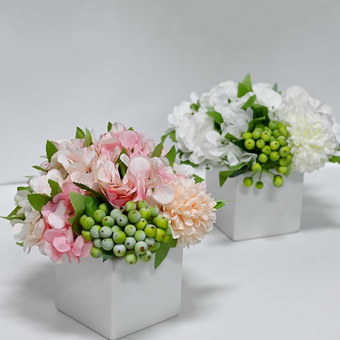 LADADA Flower in Ceramic vase, Artificial Hydrangea Flower Arrangement and vase - Image 3