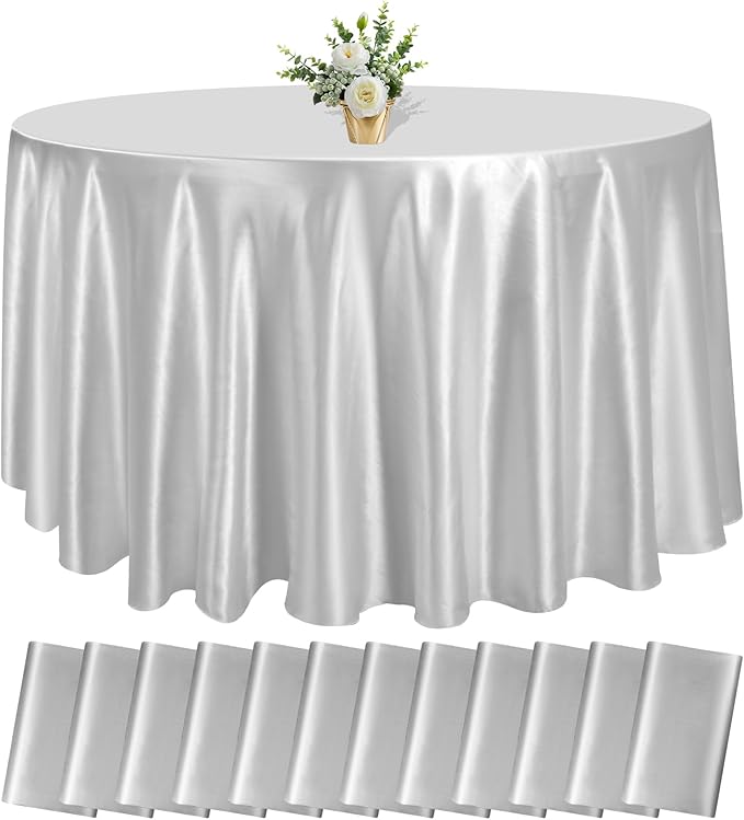 12 Pack 108 Inch Silver Satin Tablecloth by fani