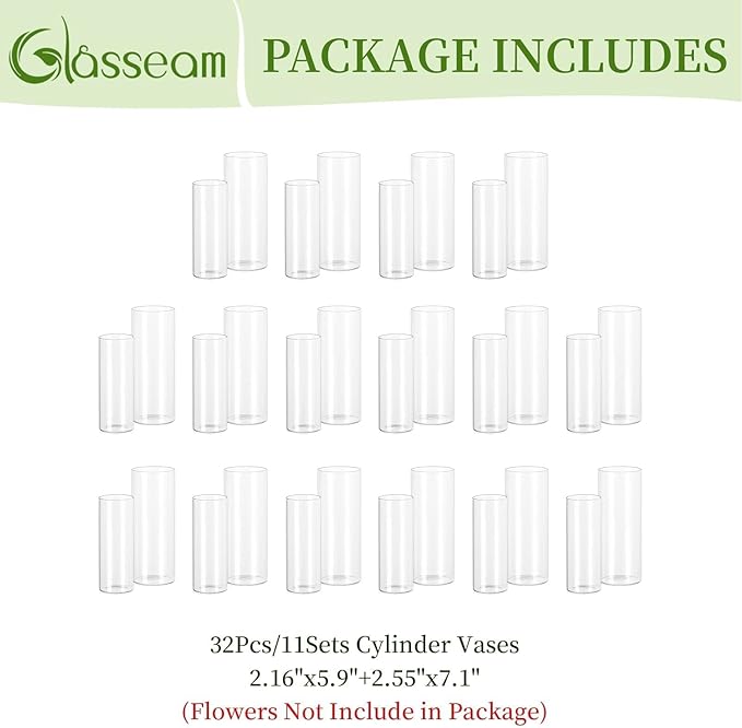 Glasseam Glass Cylinder Vase in Bulk: 32pcs Clear Small Bud Flower Vases - Image 6