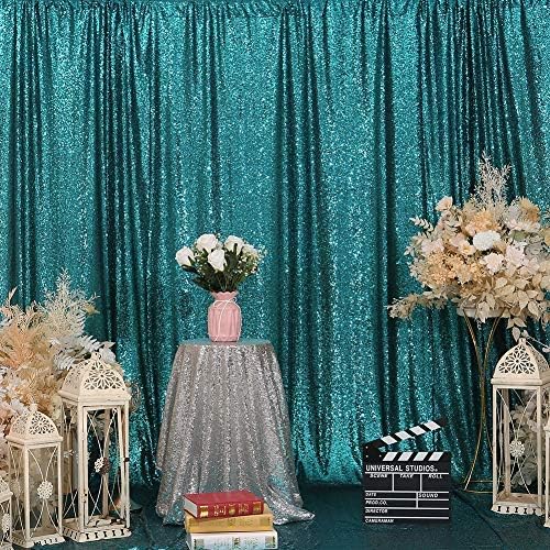 Eternal Beauty Teal Sequin Backdrop, 5x7 Ft Glitter Background Curtains - Image 4