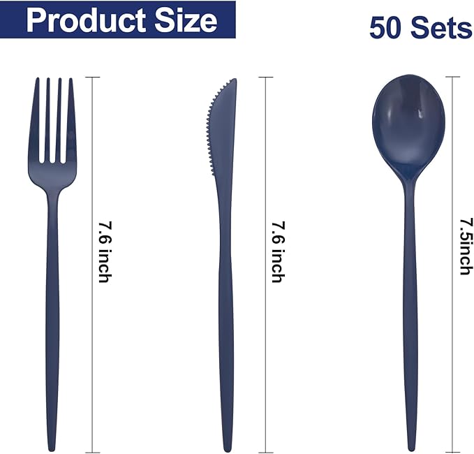 PULOTE 150PCS Blue Plastic Silverware Set - Image 2