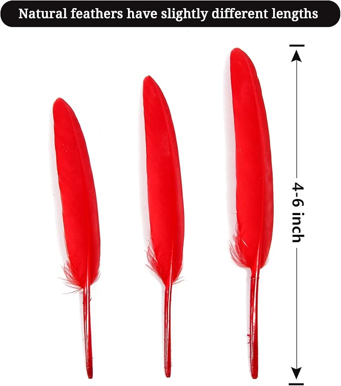 FeelfunFeather 120pcs Red Goose Cochettes Feather Natural Bulk 4-6 inch 10-15cm - Image 2